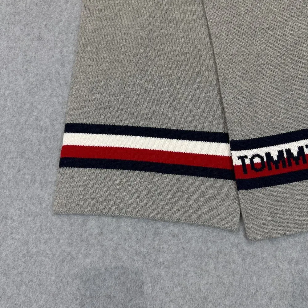 Tommy Hilfiger Gray Knit Scarf Logo Stripe One Size 72